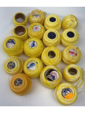 Vintage Yellow Crochet Tatting Thread Lot DMC & Coats Clarks Size 80 Balls